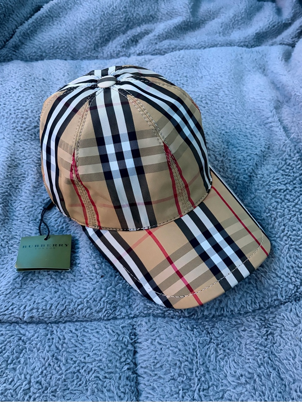 Burberry Beige Nova Check Cap with Black and Red Accents